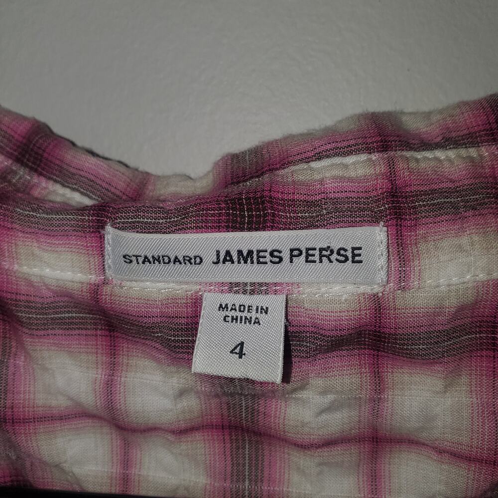 Standard James Perse Textured Crinkle Plaid Button Up Shirt Pink XL (fits L) - Picture 4 of 8